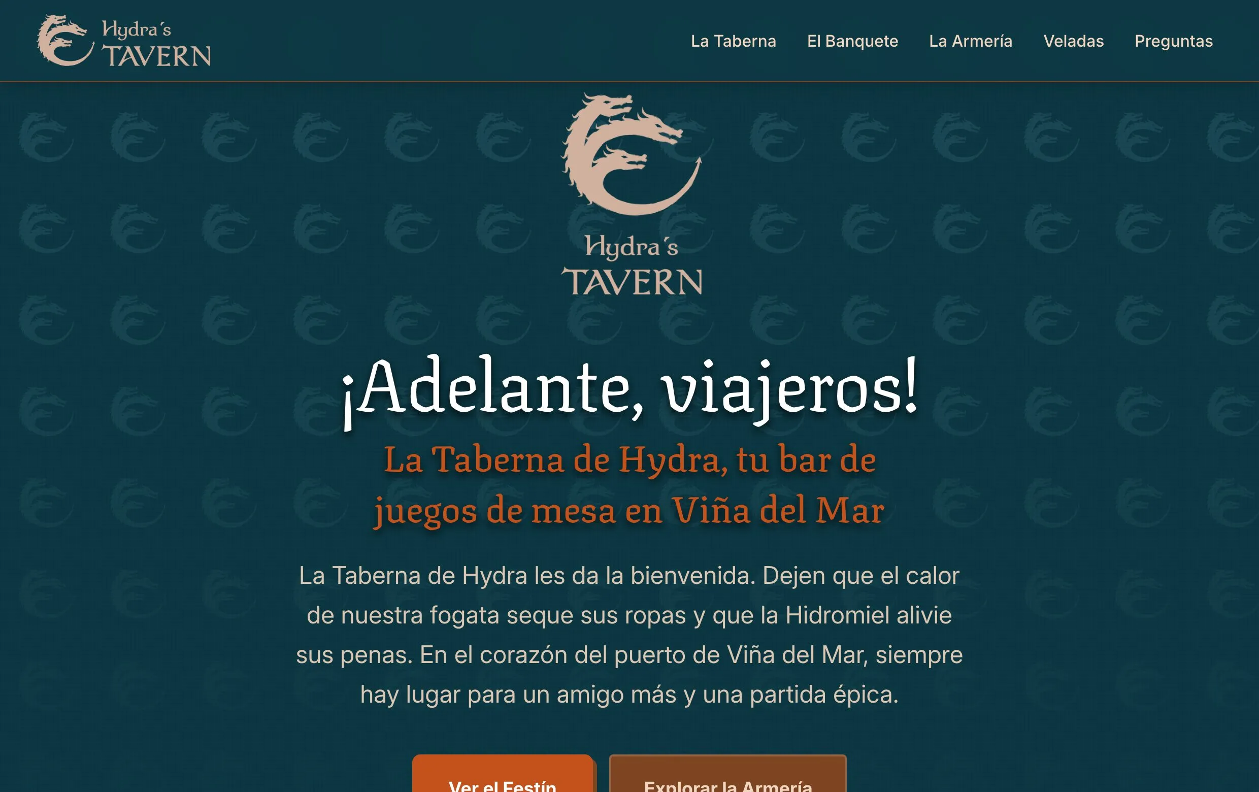 Sitio de Hydra's Tavern — hydrastavern.cl. Construido por Catalys (Catalys)