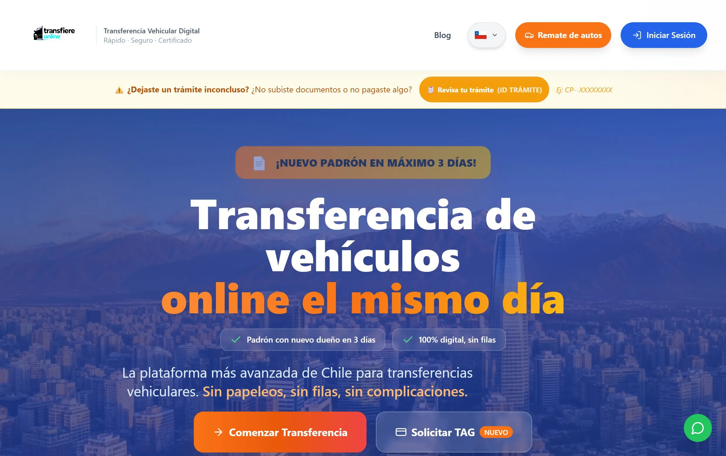 Sitio de TransfiereOnline — transfiereonline.cl. Marketing y growth (Catalys)